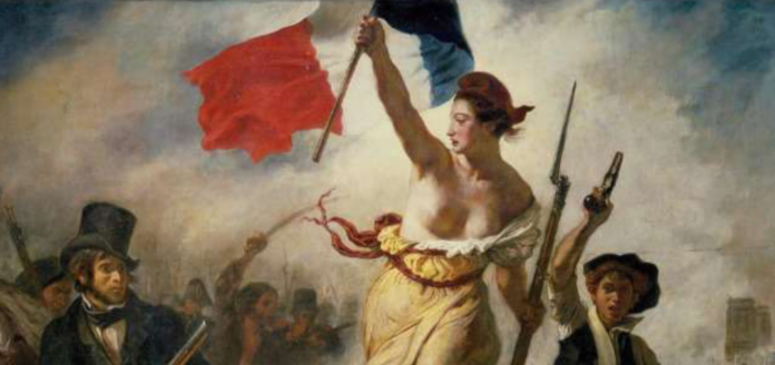 donna con bandiera della Francia