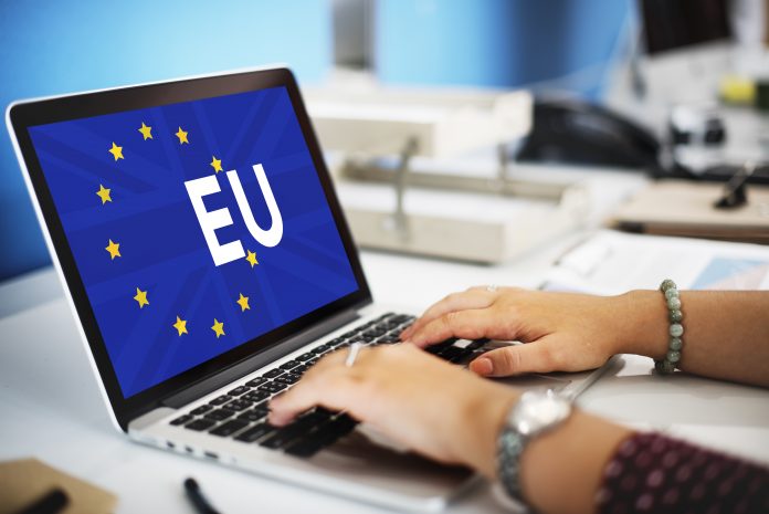 operatore al computer con simbolo EU
